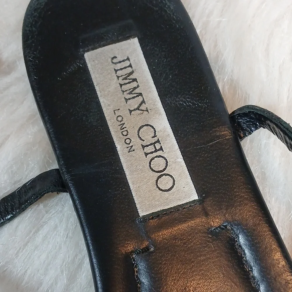 Jimmy Choo Leather Slingback Sandals Black Chain-Link Accent Sz 39 - Picture 8 of 10